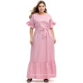 Short Sleeve Pink Ruffled Plus Size Maxi Dress